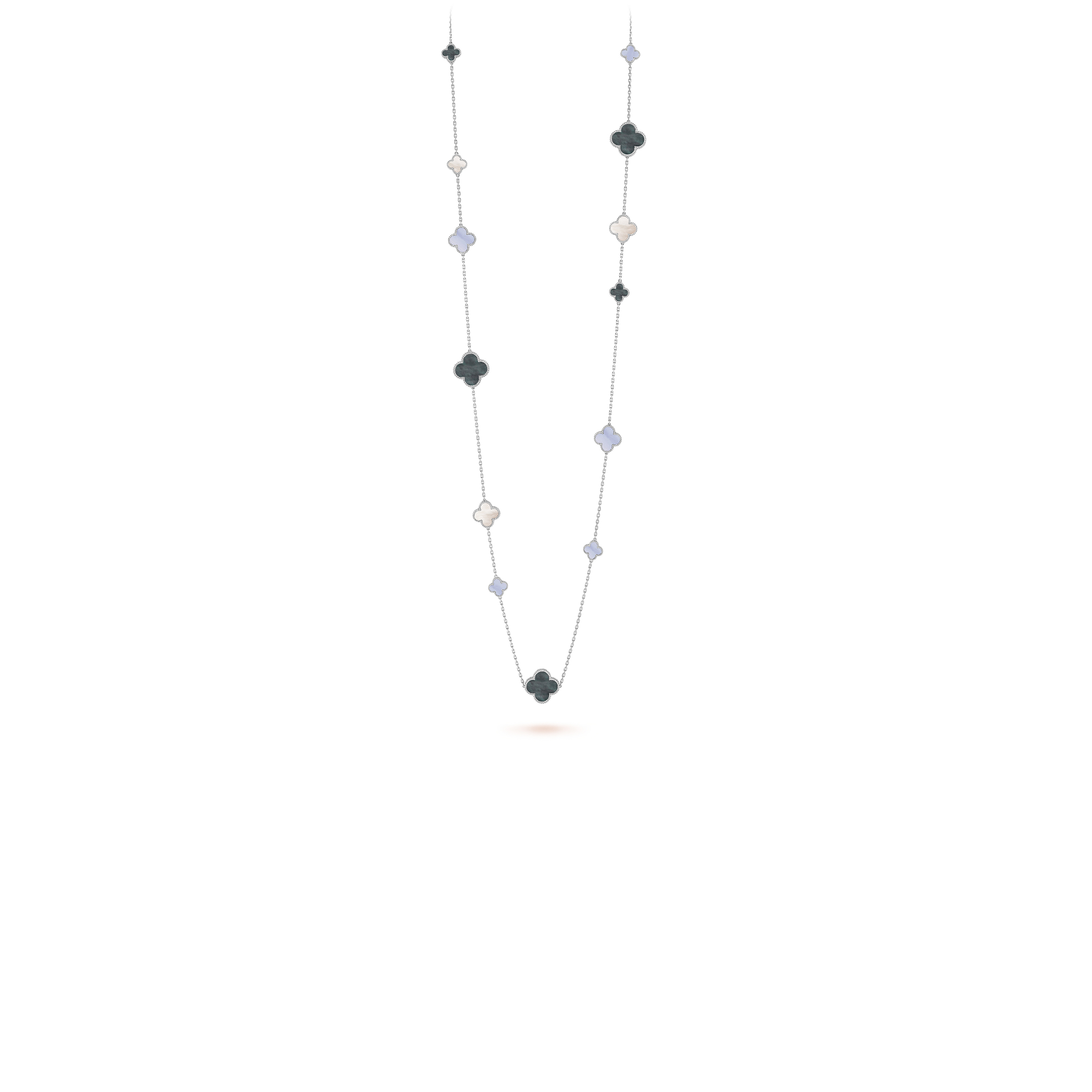 VAN CLEEF ARPELS MAGIC ALHAMBRA LONG NECKLACE, 16 MOTIFS - WHITE GOLD, CHALCEDONY, MOTHER-OF-PEARL  VCARN19000